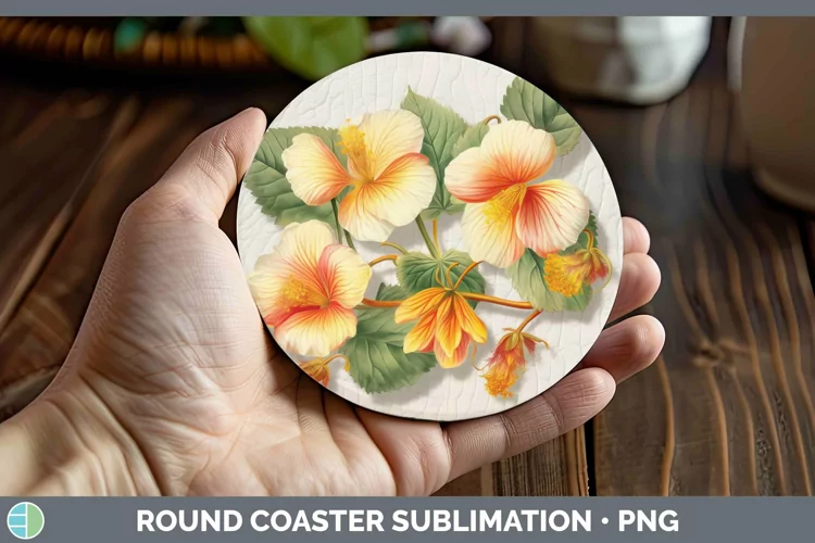 3D Flowers Abutilon Round Coaster Sublimation Coaster Design