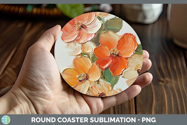 3D Flowers Abutilon Round Coaster Sublimation Coaster Design