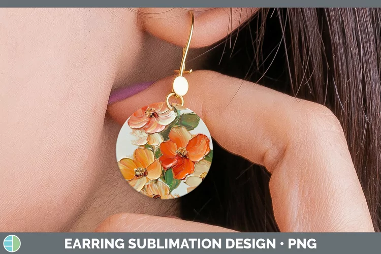 3D Flowers Abutilon Round Earrings Sublimation Earrings Desi
