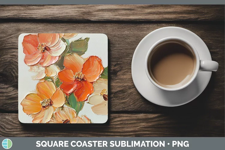 3D Flowers Abutilon Square Coaster Sublimation Coaster Desig