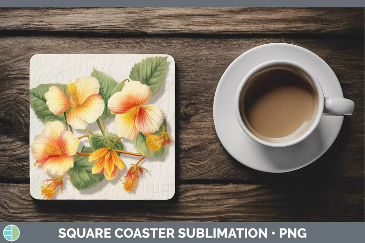 3D Flowers Abutilon Square Coaster Sublimation Coaster Desig