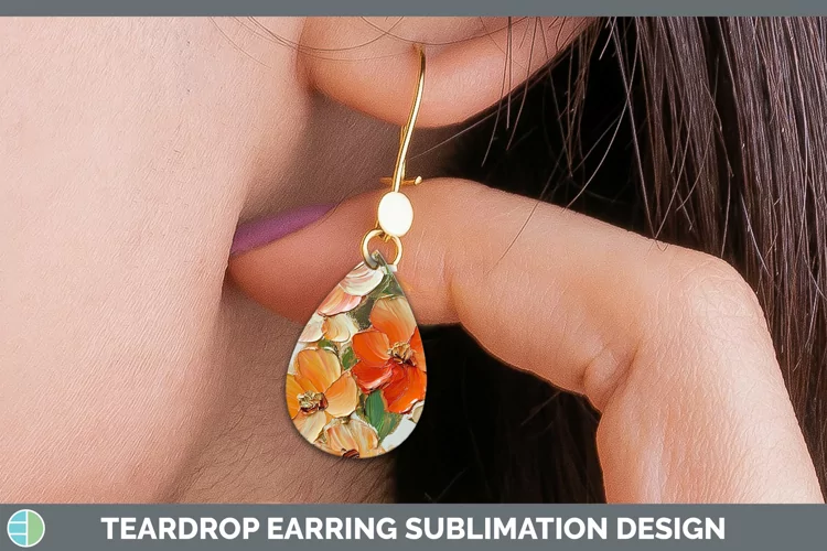 3D Flowers Abutilon Teardrop Earrings Sublimation Earrings D