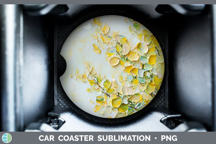 3D Flowers Acacia Car Coaster Sublimation Designs