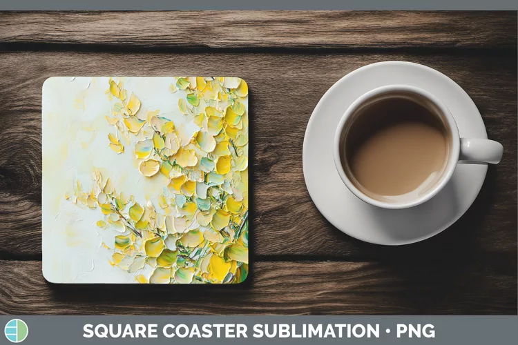 3D Flowers Acacia Square Coaster Sublimation Coaster Designs