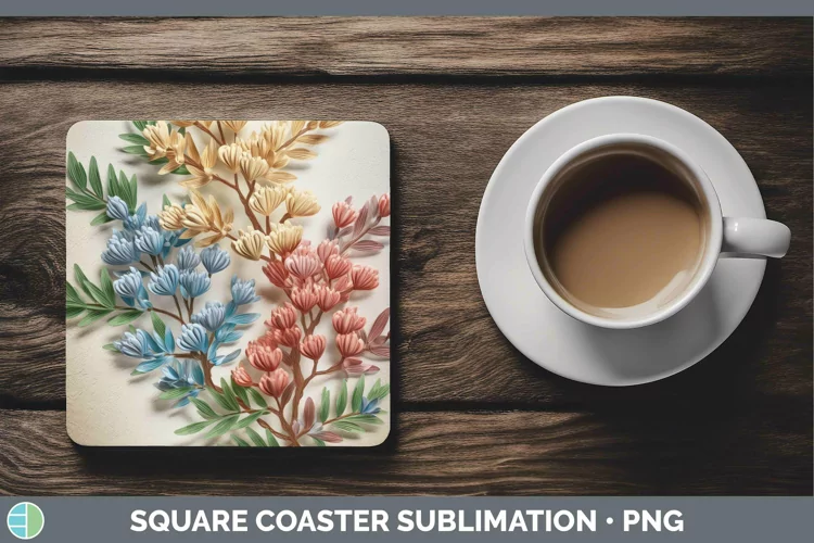 3D Flowers Acacia Square Coaster Sublimation Coaster Designs