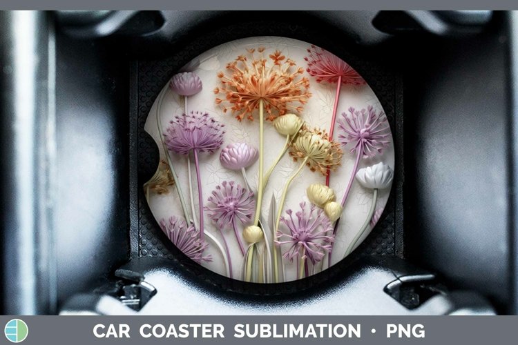 3D Flowers Allium Car Coaster Sublimation Coaster Designs