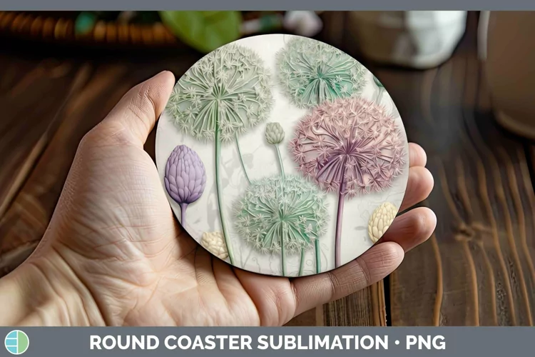 3D Flowers Allium Round Coaster Sublimation Coaster Designs
