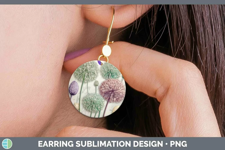 3D Flowers Allium Round Earrings Sublimation Earrings Design