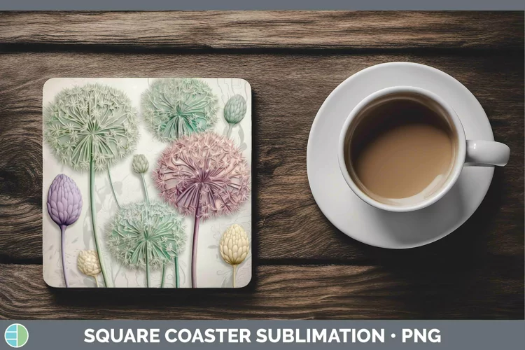 3D Flowers Allium Square Coaster Sublimation Coaster Designs