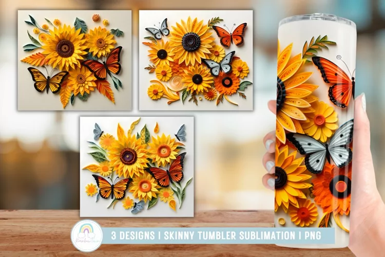 Sunflowers and Butterflies 3D Tumbler Sublimation
