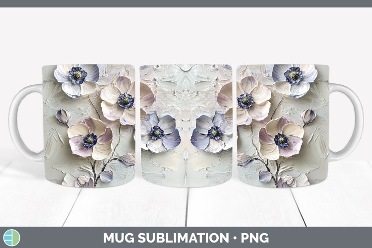 3D Flowers Anemone Mug Wrap Sublimation Coffee Cup Designs