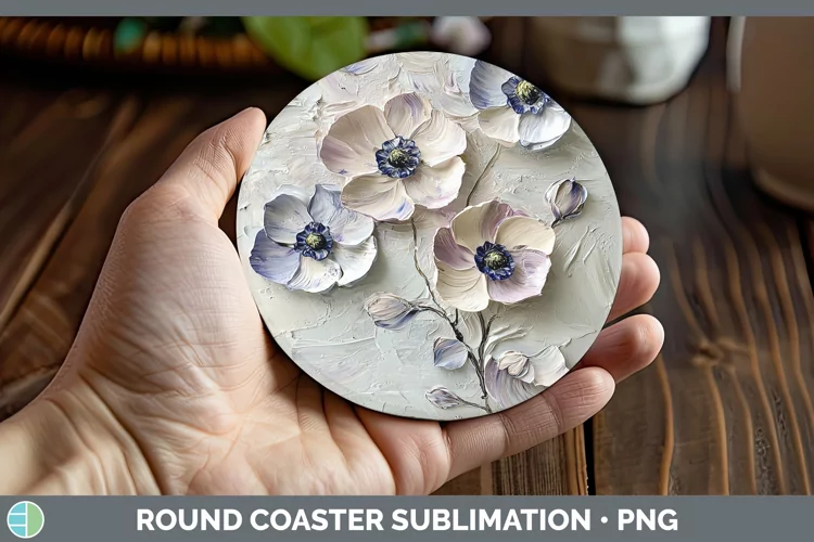 3D Flowers Anemone Round Coaster Sublimation Coaster Designs