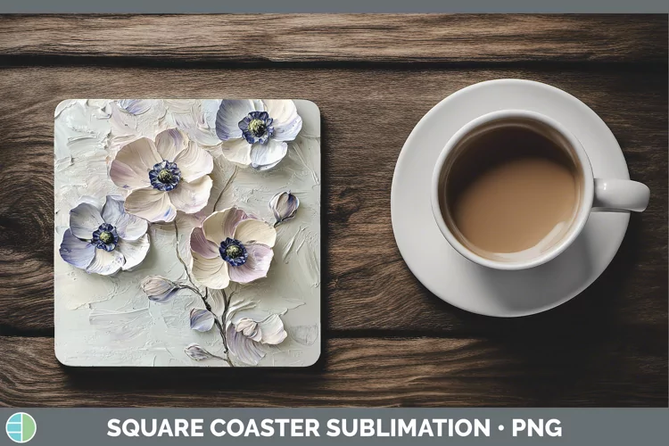 3D Flowers Anemone Square Coaster Sublimation Coaster Design