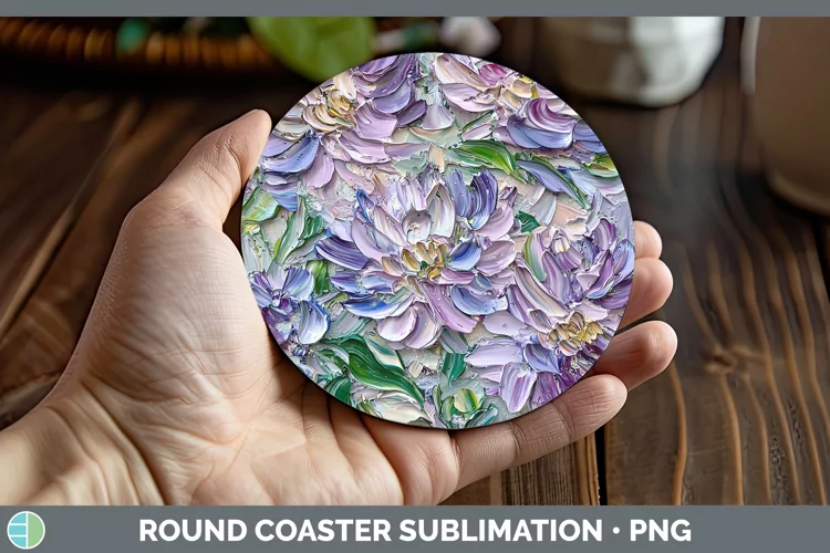 3D Flowers Aster Round Coaster Sublimation Coaster Designs