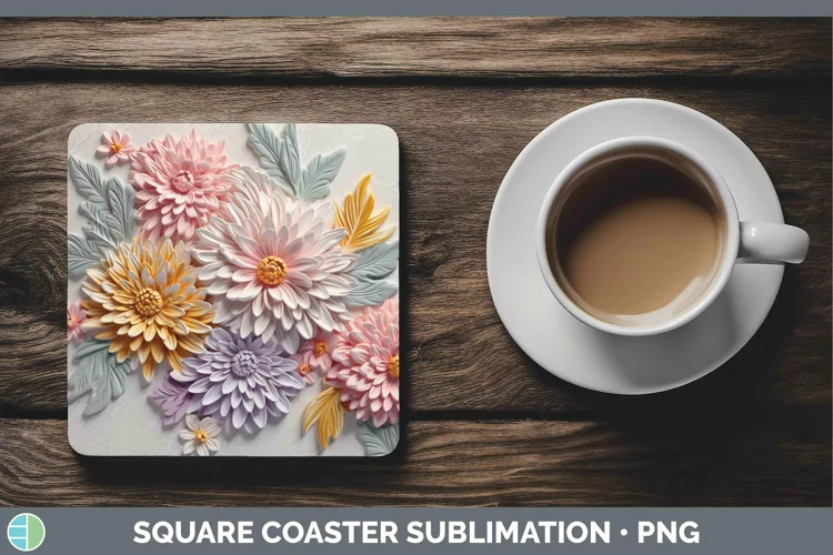 3D Flowers Aster Square Coaster Sublimation Coaster Designs