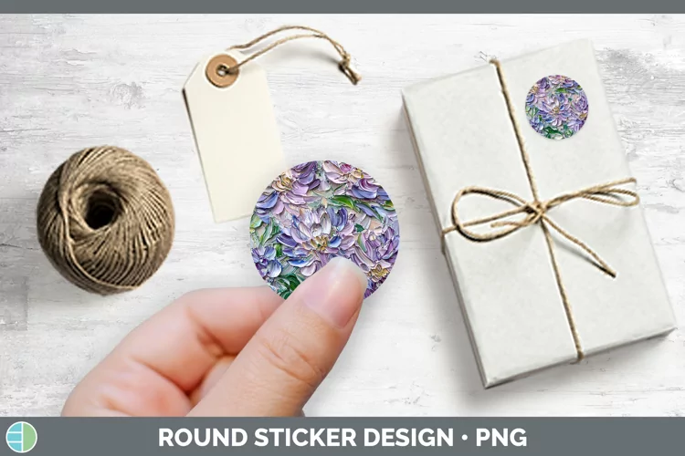 3D Flowers Aster Stickers | Round Labels Designs
