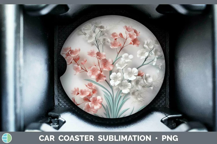 3D Flowers Babys Breath Gypsophila Car Coaster Sublimation C