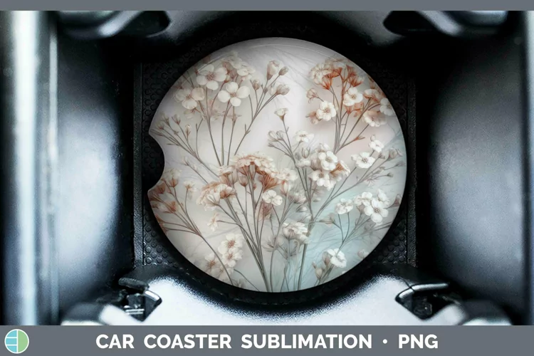 3D Flowers Babys Breath Gypsophila Car Coaster Sublimation C