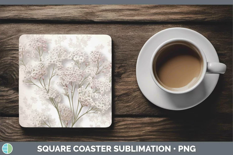 3D Flowers Babys Breath Gypsophila Square Coaster Sublimatio