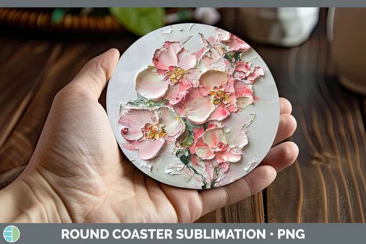 3D Flowers Begonia Round Coaster Sublimation Coaster Designs