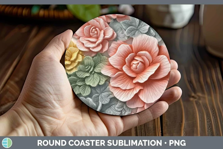 3D Flowers Begonia Round Coaster Sublimation Coaster Designs