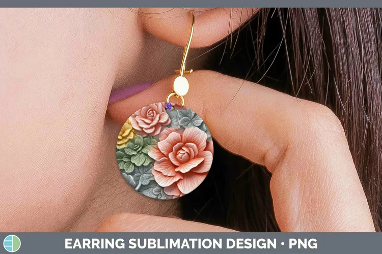 3D Flowers Begonia Round Earrings Sublimation Earrings Desig
