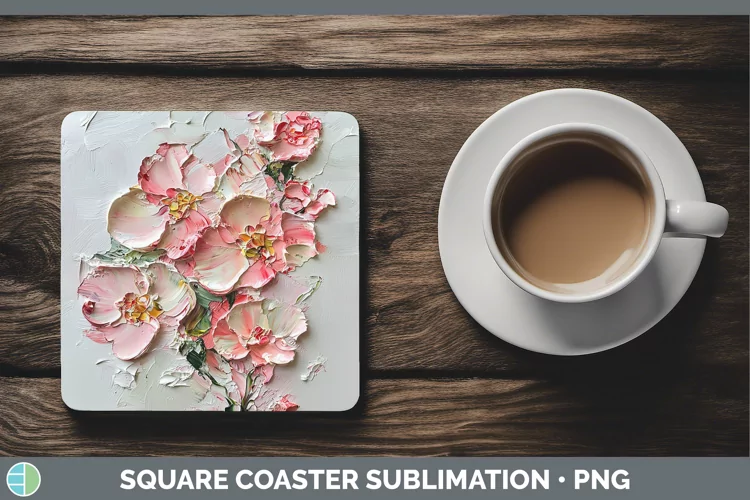 3D Flowers Begonia Square Coaster Sublimation Coaster Design