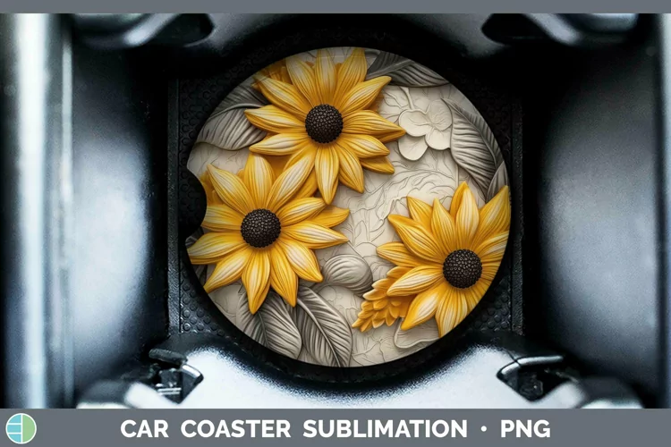 3D Flowers Black-eyed Susan Car Coaster Sublimation Coaster