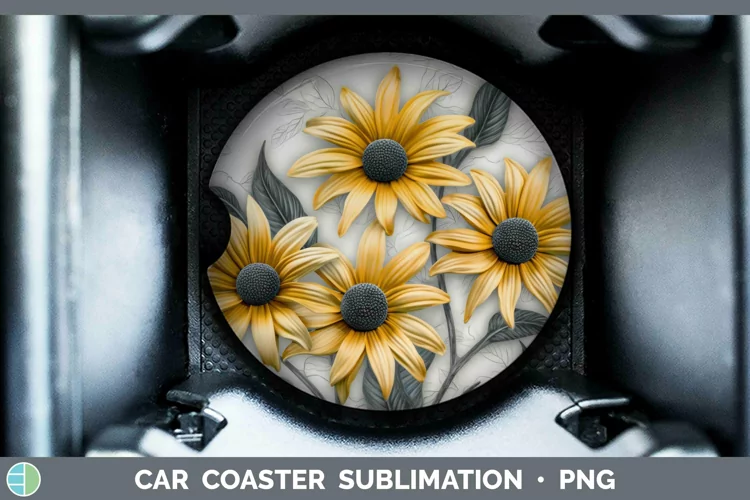 3D Flowers Black-eyed Susan Car Coaster Sublimation Coaster