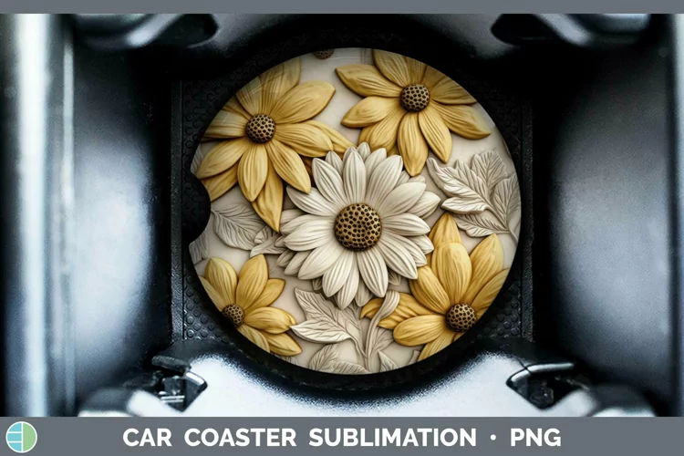 3D Flowers Black-eyed Susan Car Coaster Sublimation Coaster