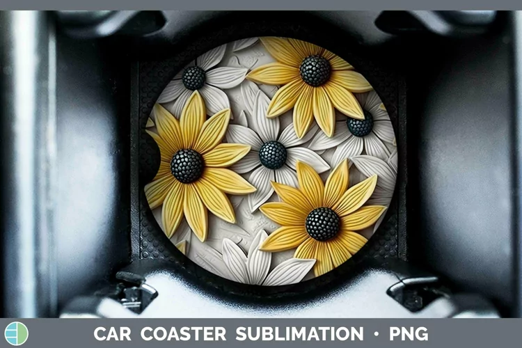 3D Flowers Black-eyed Susan Car Coaster Sublimation Coaster