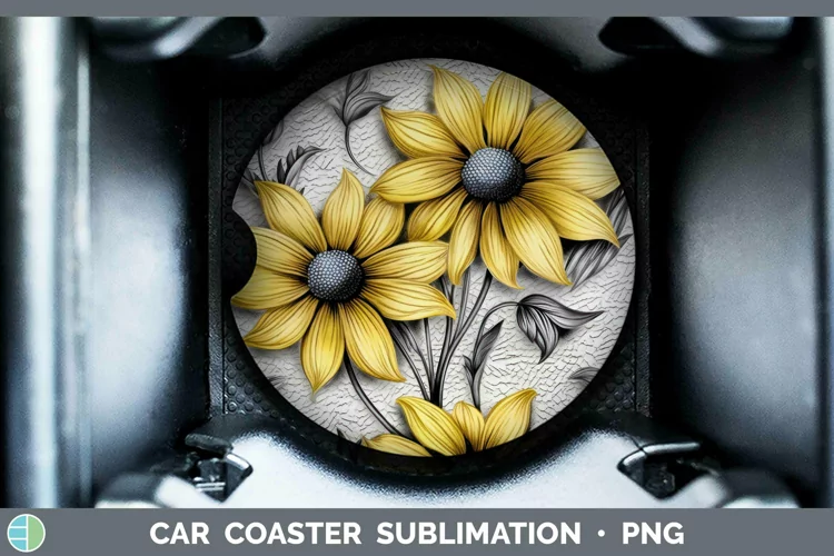 3D Flowers Black-eyed Susan Car Coaster Sublimation Coaster