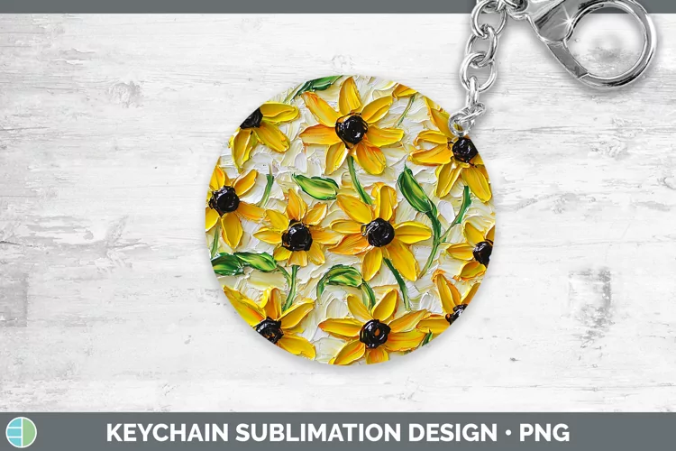 3D Flowers Black-eyed Susan Keychain Sublimation Keyring Des