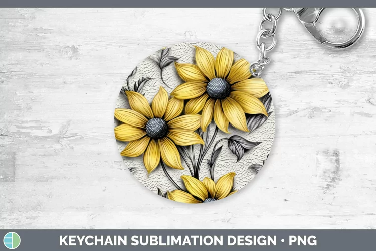 3D Flowers Black-eyed Susan Keychain Sublimation Keyring Des