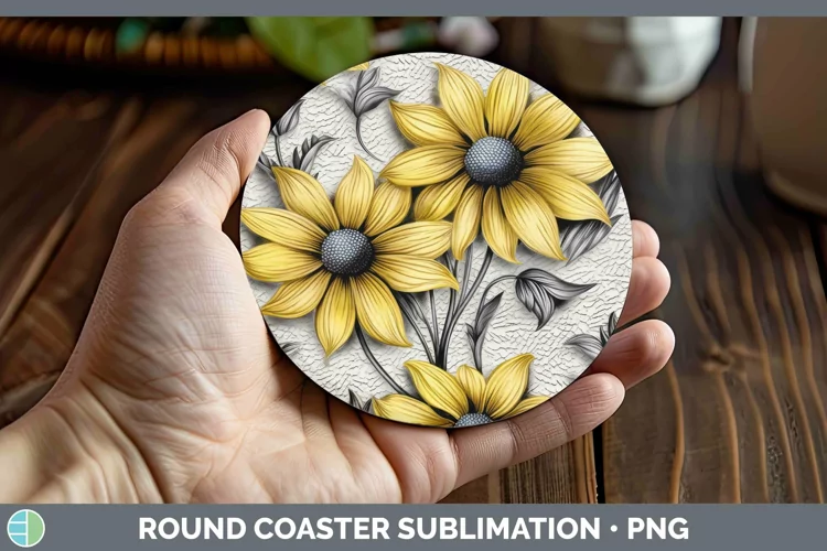 3D Flowers Black-eyed Susan Round Coaster Sublimation Coaste