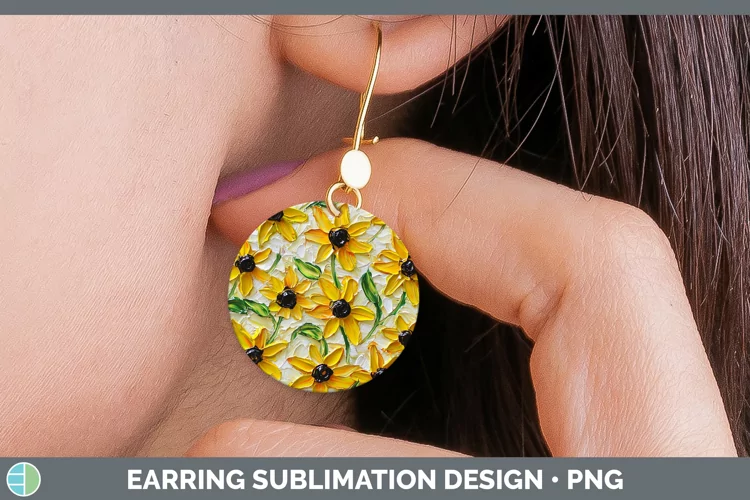 3D Flowers Black-eyed Susan Round Earrings Sublimation Earri