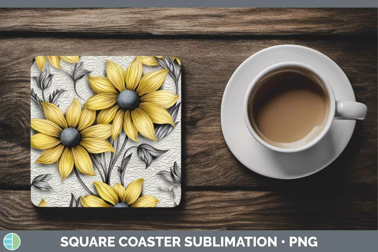 3D Flowers Black-eyed Susan Square Coaster Sublimation Coast