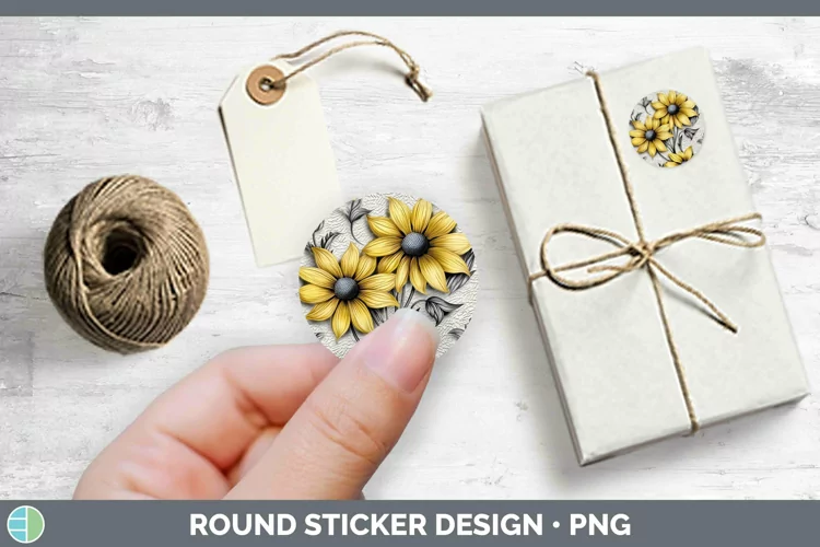 3D Flowers Black-eyed Susan Stickers | Round Labels Designs