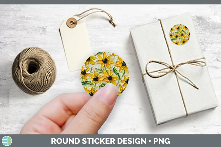 3D Flowers Black-eyed Susan Stickers | Round Labels Designs