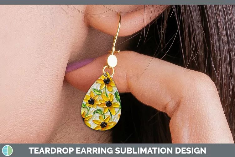 3D Flowers Black-eyed Susan Teardrop Earrings Sublimation Ea
