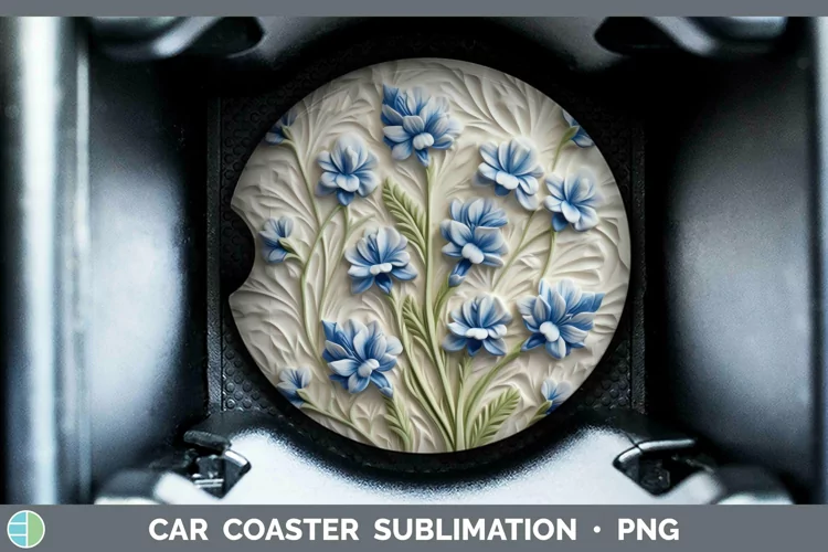 3D Flowers Bluebonnet Car Coaster Sublimation Coaster Design