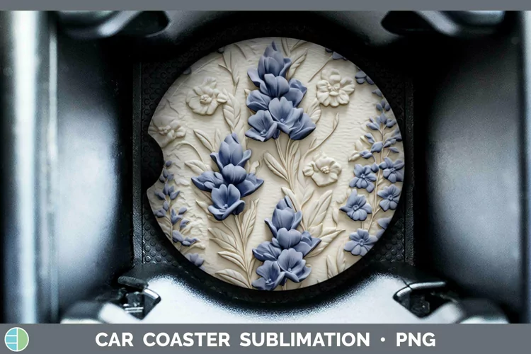 3D Flowers Bluebonnet Car Coaster Sublimation Coaster Design
