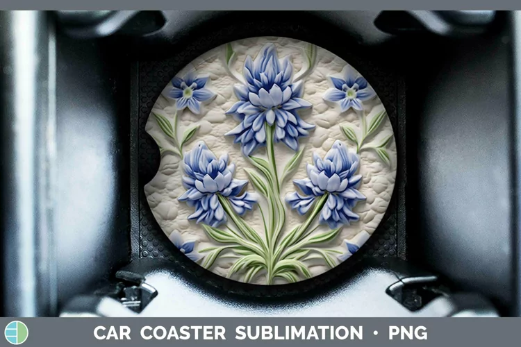 3D Flowers Bluebonnet Car Coaster Sublimation Coaster Design