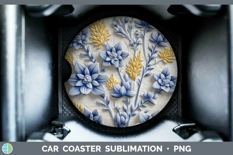 3D Flowers Bluebonnet Car Coaster Sublimation Coaster Design
