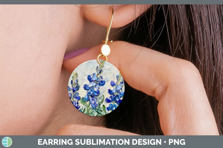 3D Flowers Bluebonnet Round Earrings Sublimation Earrings De