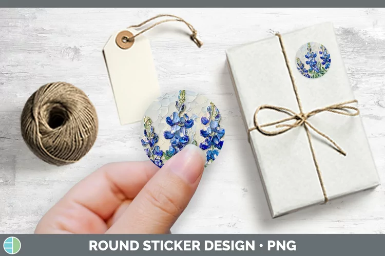 3D Flowers Bluebonnet Stickers | Round Labels Designs
