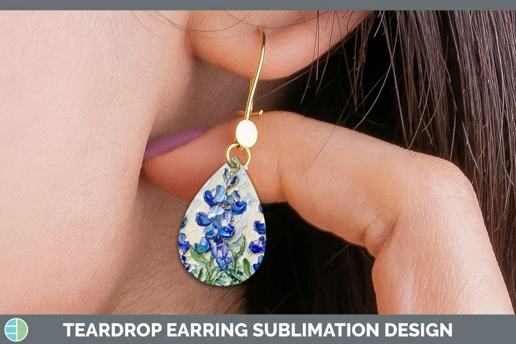 3D Flowers Bluebonnet Teardrop Earrings Sublimation Earrings