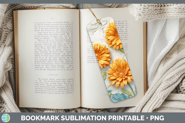 3D Flowers Calendula Bookmark Sublimation Printable Designs