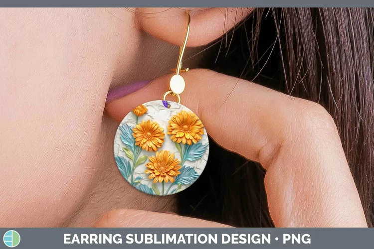 3D Flowers Calendula Round Earrings Sublimation Earrings Des