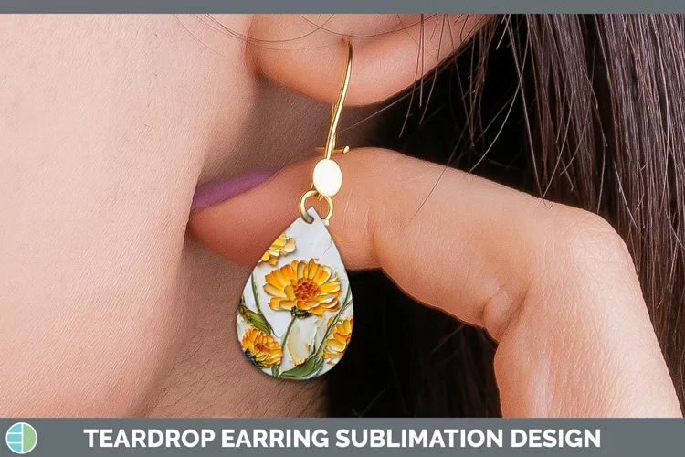 3D Flowers Calendula Teardrop Earrings Sublimation Earrings